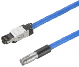 Sensor actuator cable, M12-cable socket, straight to RJ45-cable plug, straight, 8 pole, 1.5 m, Radox EM 104, blue, 0.5 A, 2451100150