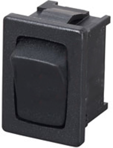 Rocker switch, black, 1 pole, (On)-Off, pushbutton (Form A (N/O)), 10 (4) A/250 VAC, 6 (4) A/250 VAC, IP40, unlit, unprinted
