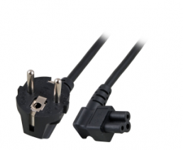 Power cord, Europe, plug type E + F, angled on C5 jack, angled, H05VV-F3G0.75mm², black, 1.8 m