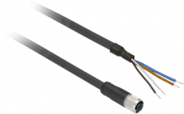 Sensor actuator cable, M12-cable socket, straight to open end, 4 pole, 10 m, PUR, black, 4 A, XZCP1141L10