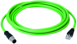 Sensor actuator cable, M12-cable plug, straight to RJ45-cable plug, straight, 4 pole, 1 m, PUR, green, 100017278