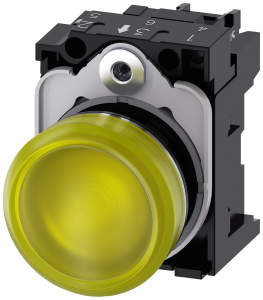 Indicator light, 22 mm, round, metal, high gloss,yellow, lens, smooth, 110 V AC