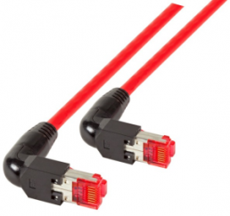 Patch cable, RJ45 plug, angled to RJ45 plug, angled, Cat 6A, S/FTP, LSZH, 1 m, red