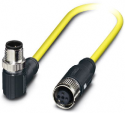 Sensor actuator cable, M12-cable plug, angled to M12-cable socket, straight, 3 pole, 0.5 m, PVC, yellow, 4 A, 1406259