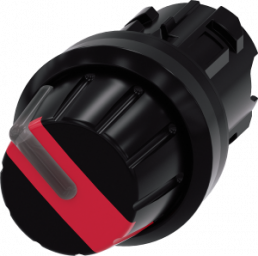 Toggle switch, illuminable, latching, waistband round, red, front ring black, 90°, mounting Ø 22.3 mm, 3SU1002-2AF20-0AA0