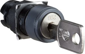 Key switch, unlit, latching, waistband round, black, front ring black, mounting Ø 16 mm, ZB6AGD