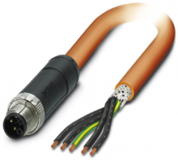 Sensor actuator cable, M12-cable plug, straight to open end, 5 pole, 1.5 m, PUR, orange, 16 A, 1414867