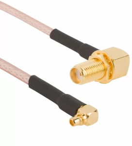 Coaxial Cable, MMCX plug (angled) to SMA jack (angled), 50 Ω, RG-316, grommet black, 153 mm, 245108-01-06.00