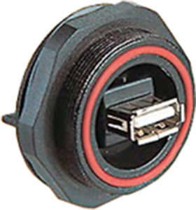 Panel-mount connector, USB 2.0 - A, IP 68, Gold