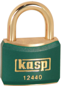 Padlock, keyed alike, shackle (H) 21 mm, green, brass, (B) 40 mm, K12440GREA1