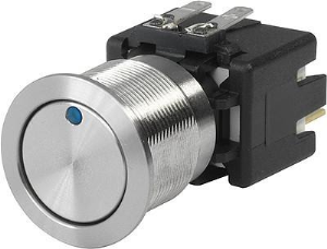 Pushbutton switch, 1 pole, silver, illuminated  (blue), 12 A/250 V, mounting Ø 19.1 mm, IP65, 1241.6823.1114000