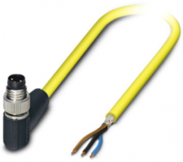 Sensor actuator cable, M8-cable plug, angled to open end, 3 pole, 2 m, PVC, yellow, 4 A, 1406060