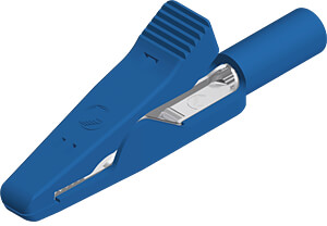 Alligator clip, blue, max. 4 mm, L 41.5 mm, CAT O, socket 2 mm, MA 2 VA BL