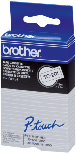 Labelling tape cartridge, 12 mm, tape white, font black, 7.7 m, TC201