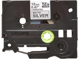 Labelling tape cartridge, 12 mm, tape silver, font black, 8 m, TZE-M931