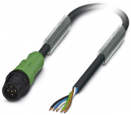 Sensor actuator cable, M12-cable plug, straight to open end, 5 pole, 3 m, PUR, black, 4 A, 1442405