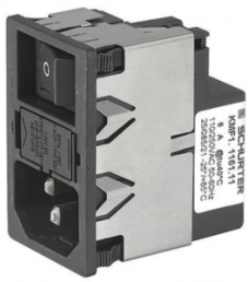 IEC plug C14, 50 to 60 Hz, 1 A, 250 VAC, 1.6 W, 11 mH, faston plug 4.8 mm, KMF1.1113.11