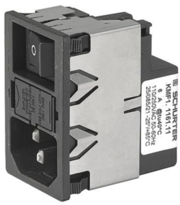 IEC plug C14, 50 to 60 Hz, 1 A, 250 VAC, 1.6 W, 11 mH, faston plug 4.8 mm, KMF1.1111.11