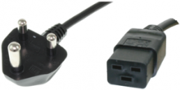 Device connection line, India, plug type M, angled on C19 jack, straight, H05VV-F3G1.5mm², black, 2.5 m