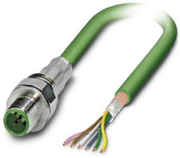 Sensor actuator cable, M12-cable plug, straight to open end, 5 pole, 0.5 m, PUR, green, 4 A, 1529629