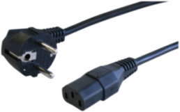 Device connection line, Europe, Plug Type E + F, angled on C13-connector, straight, H05VV-F3G1.0mm², black, 2.5 m