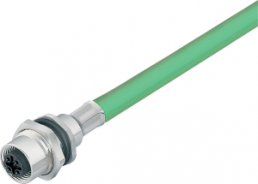 Sensor actuator cable, M12-flange socket, straight to open end, 4 pole, 0.5 m, PUR, green, 4 A, 70 3734 706 04