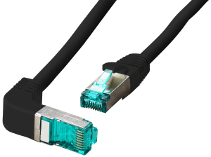 Patch cable, RJ45 plug, angled to RJ45 plug, straight, Cat 6A, S/FTP, LSZH, 0.5 m, black