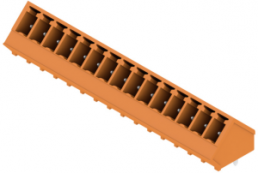 Pin header, 15 pole, pitch 3.81 mm, angled, orange, 1975990000