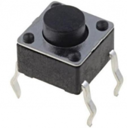 Short-stroke pushbutton, 1 Form A (N/O), 50 mA/12 VDC, unlit , actuator (black, L 12.5 mm), 1.6 N, THT