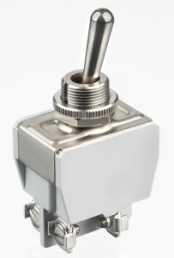 Toggle switch, 2 pole, groping, (On)-Off-(On), 10 A/400 VAC, nickel-plated/silver-plated