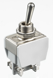 Toggle switch, metal, 2 pole, groping/latching, (On)-Off-(On), 10 A/400 VAC, nickel-plated/silver-plated, 647H