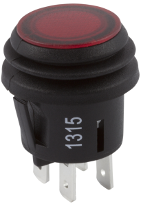 Pushbutton switch, 2 pole, red, illuminated , 6 A/125 V, mounting Ø 20 mm, IP65, KFB3AEA2RBB