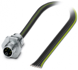 Sensor actuator cable, M12-flange plug, straight to open end, 6 pole, 0.2 m, 8 A, 1415300