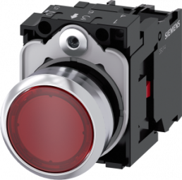 Pushbutton, red, illuminated  (red), mounting Ø 22.3 mm, IP20/IP66/IP67/IP69/IP69K, 3SU1152-0AB20-1CA0