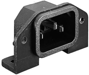 Plug C14, 3 pole, screw mounting, PCB connection, black, PX0580/PC