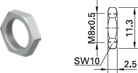 Hexagon nut, M8x0.5, W 10 mm, H 2.5 mm, outer Ø 11.3 mm, nickel, 23.5112