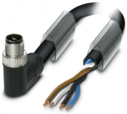 Sensor actuator cable, M12-cable plug, angled to open end, 4 pole, 2 m, PVC, black, 12 A, 1089961