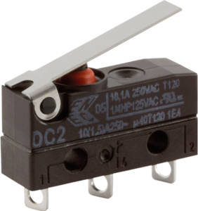 Subminiature snap-action switch, On-On, solder connection, hinge lever, 1.5 N, 10 A/125 VAC, IP67