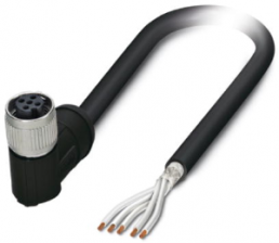 Sensor actuator cable, M12-cable socket, angled to open end, 5 pole, 10 m, PE-X, black, 4 A, 1407336