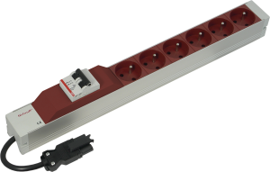 Socket Strip, UTE, With Wieland Input, 6 Sockets,19", Red, With Overcurrent Protection