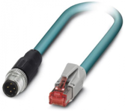 Network cable, M12-plug, straight to RJ45 plug, straight, Cat 5, SF/UTP, PUR, 0.5 m, blue