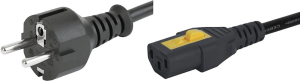 Device connection line, Europe, plug type E + F, straight on C13 jack, straight, H05VV-F3G1.0mm², black, 2 m