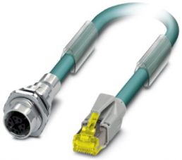 Network cable, M12 socket, straight to RJ45 plug, straight, Cat 6A, S/FTP, PUR, 0.5 m, blue