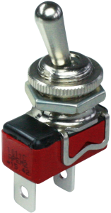 Toggle switch, metal, 1 pole, latching, On-Off, 2 A/250 VAC, 1 A/30 VDC, silver-plated, 1011C
