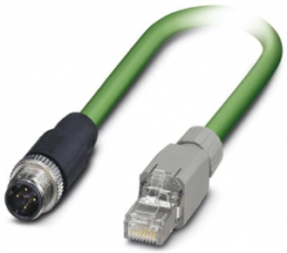 Network cable, M12-plug, straight to RJ45 plug, straight, Cat 5, SF/TQ, PUR, 2 m, green