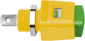 Quick pressure clamp, yellow/green, 30 VAC/60 VDC, 16 A, faston plug, nickel-plated, ESD 498 / GNGE
