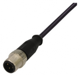Sensor actuator cable, M12-cable plug, straight to open end, 4 pole, 10 m, PUR, black, 21347800474100