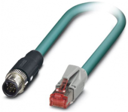 Network cable, M12-plug, straight to RJ45 plug, straight, Cat 5, SF/UTP, PUR, 2 m, blue