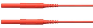 High-voltage measuring lead with (4 mm plug, spring-loaded, straight) to (4 mm plug, spring-loaded, straight), 1 m, red, silicone, 1.3 mm², CAT IV
