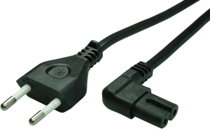 Device connection line, Europe, plug type C, straight on C7 jack, angled, H05VVH2-F2x0.75mm², black, 1.8 m